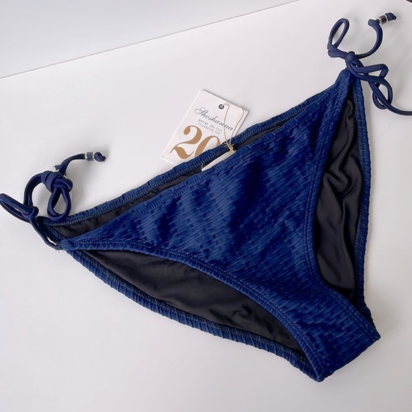 NWT (XL) Shoshanna navy string tie swim bottom dark blue ribbed new with tag - Picture 1 of 7
